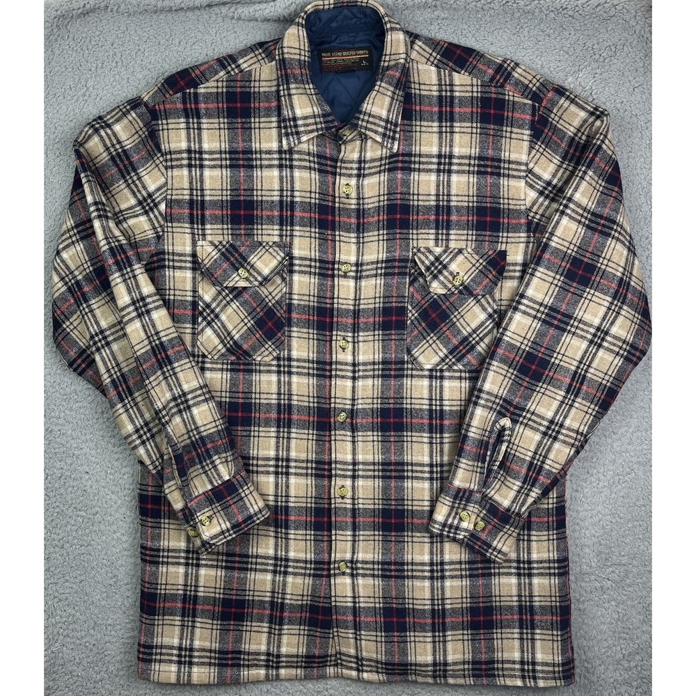 Vintage Flannel Jacket Shacket Plaid Wool Blend Quilt Lined Men's Large Tall